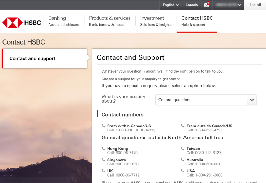 Supplementary image for Step 2 on finding the contact number you need to contact HSBC as mentioned above.