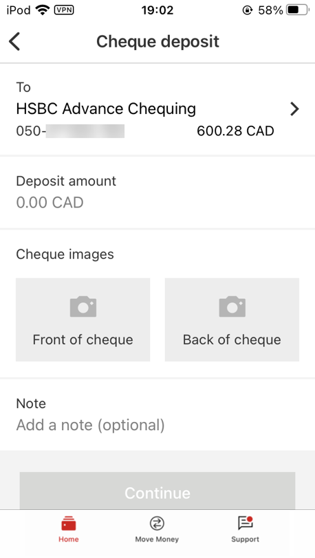 Image reference on how to deposit a cheque: Take a photo of the front of the cheque.