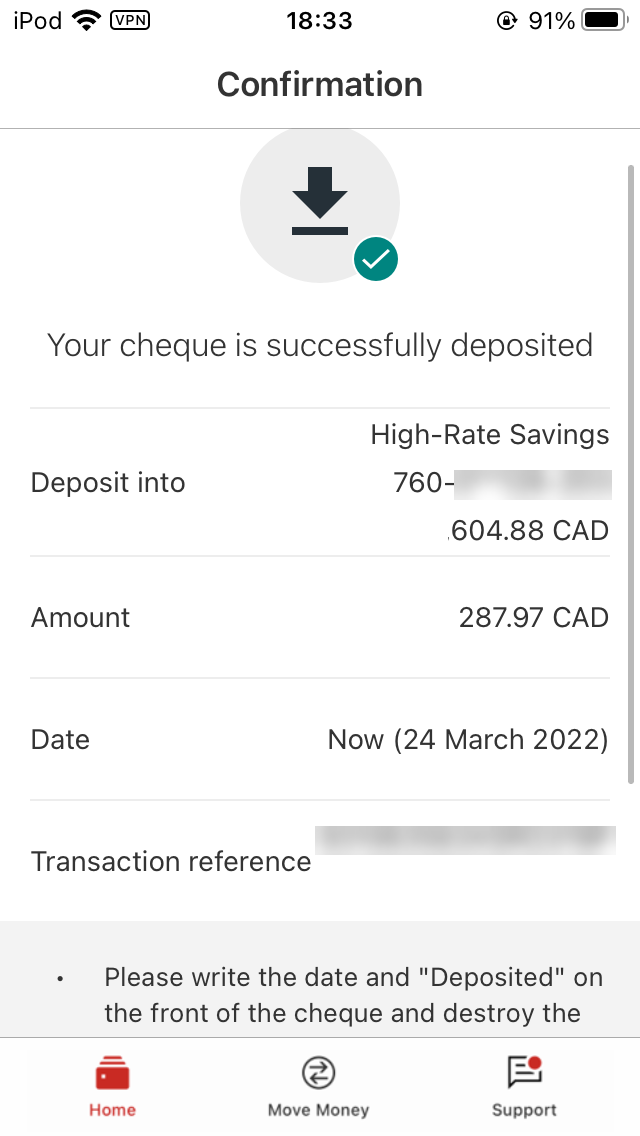 Image reference on how to deposit a cheque: Take a photo of the front of the cheque.