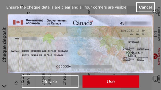 Image reference on how to deposit a cheque: Your cheque deposit will be confirmed.